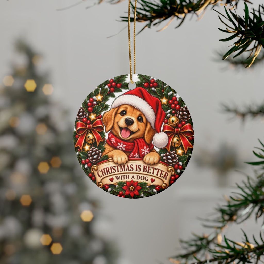 Christmas Is Better With a Dog Ornament | Ceramic Holiday Ornament