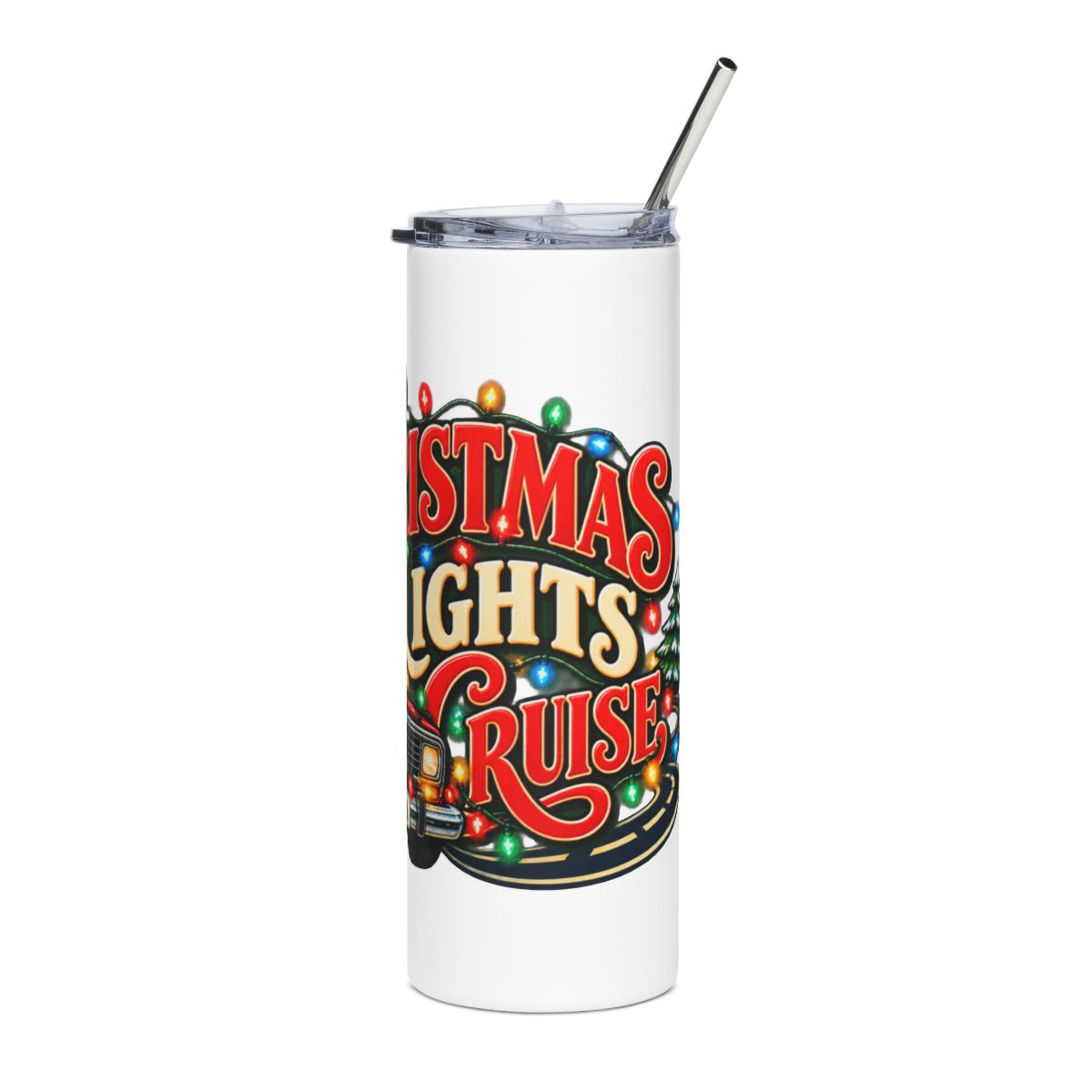 Christmas Lights Cruise Tumbler | 20oz Stainless Steel Holiday Travel Cup