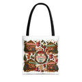 Christmas Market Illustration Tote, Holiday Market Scene | Gingerbread, Trees, Lights