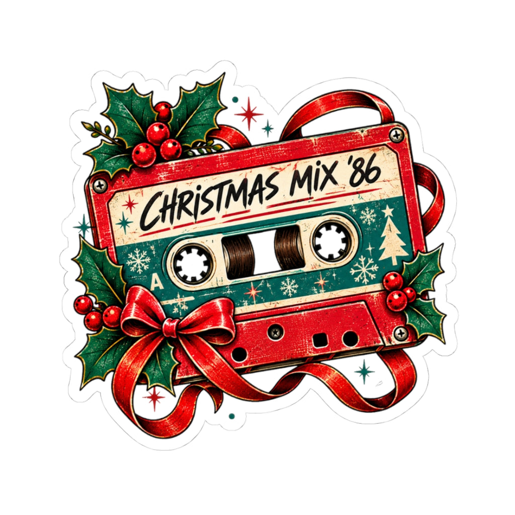 Christmas Mix '86 Cassette Tape Sticker | Holiday Retro Music Decal