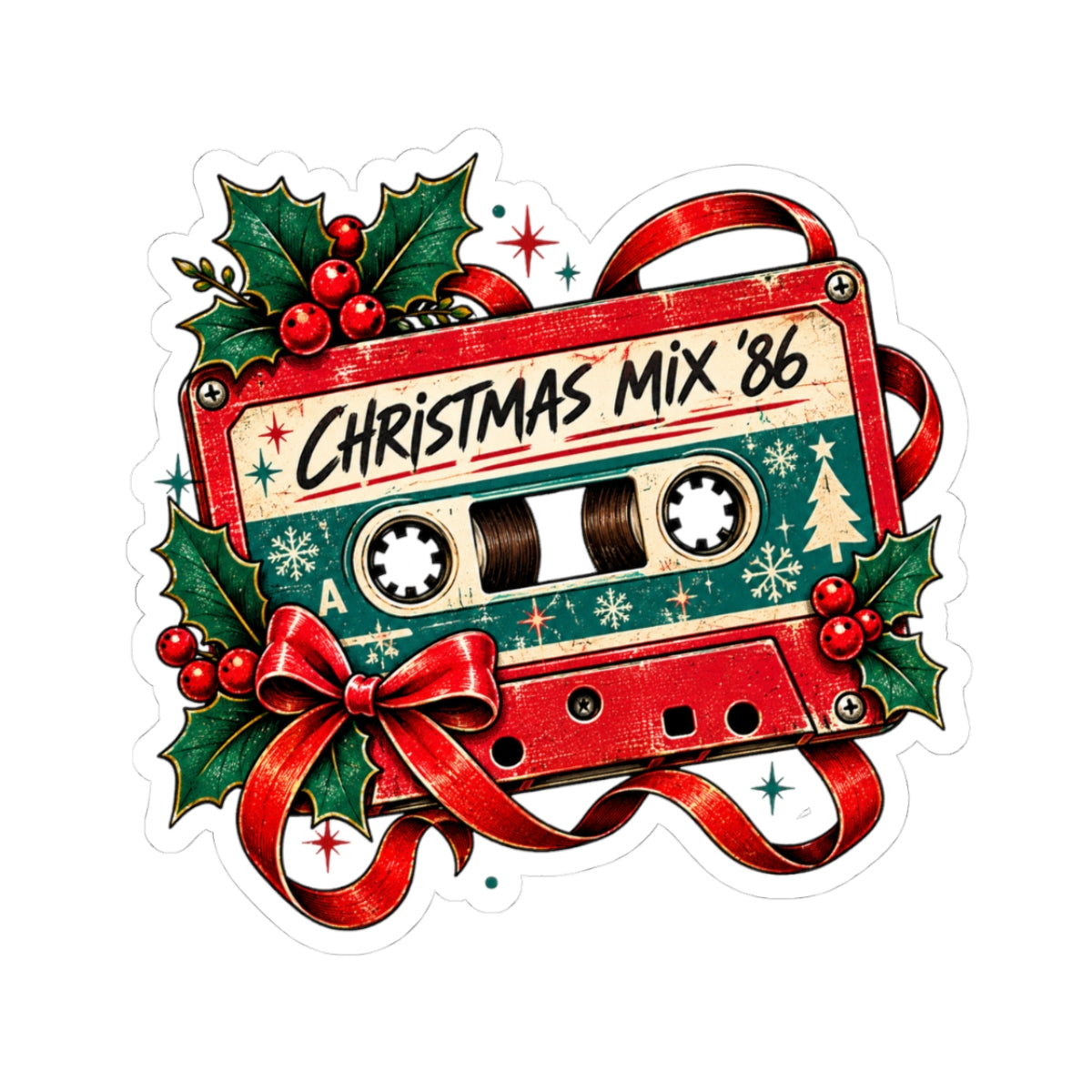 Christmas Mix '86 Cassette Tape Sticker | Holiday Retro Music Decal