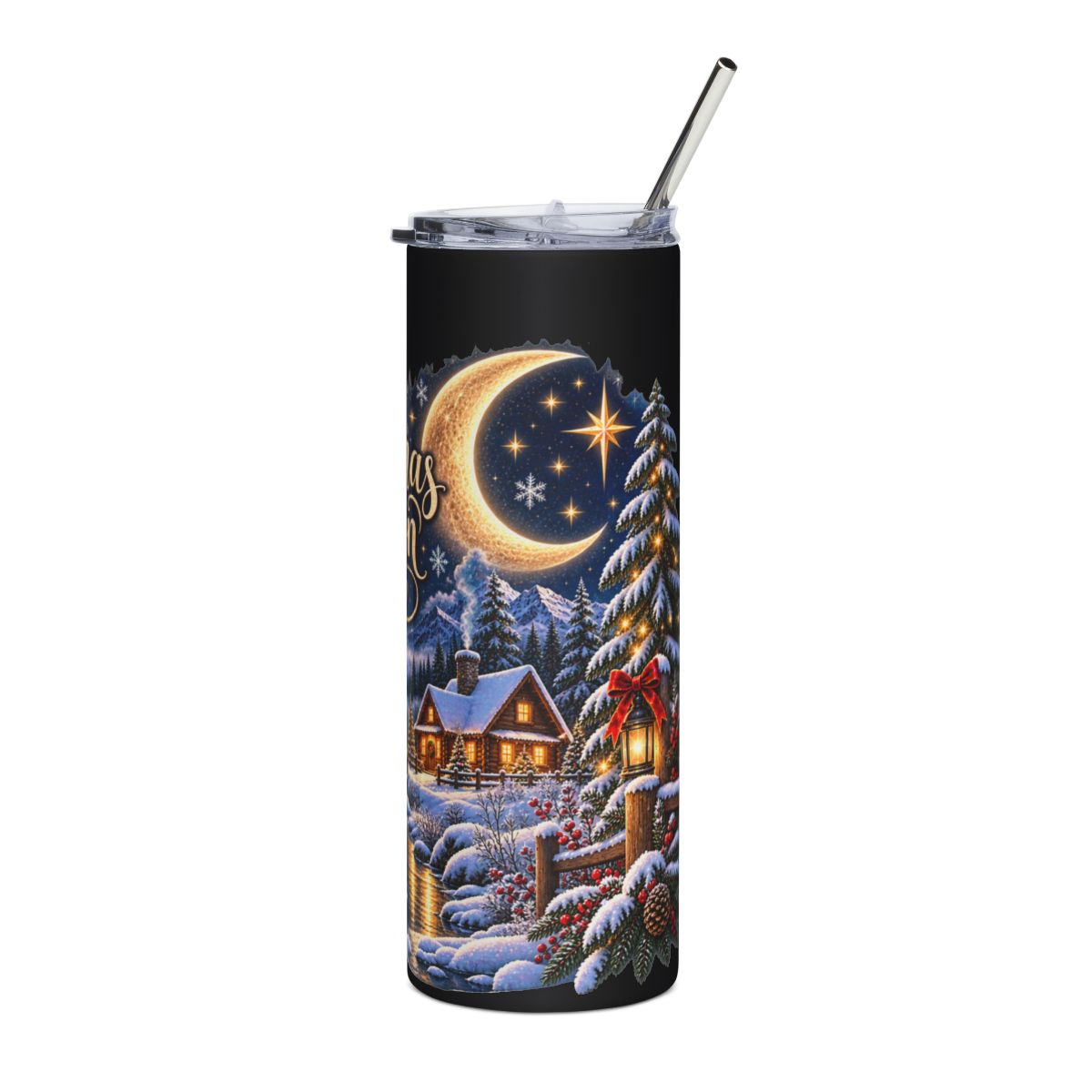 Christmas Moon Winter Cabin Tumbler | 20oz Stainless Steel Travel Tumbler