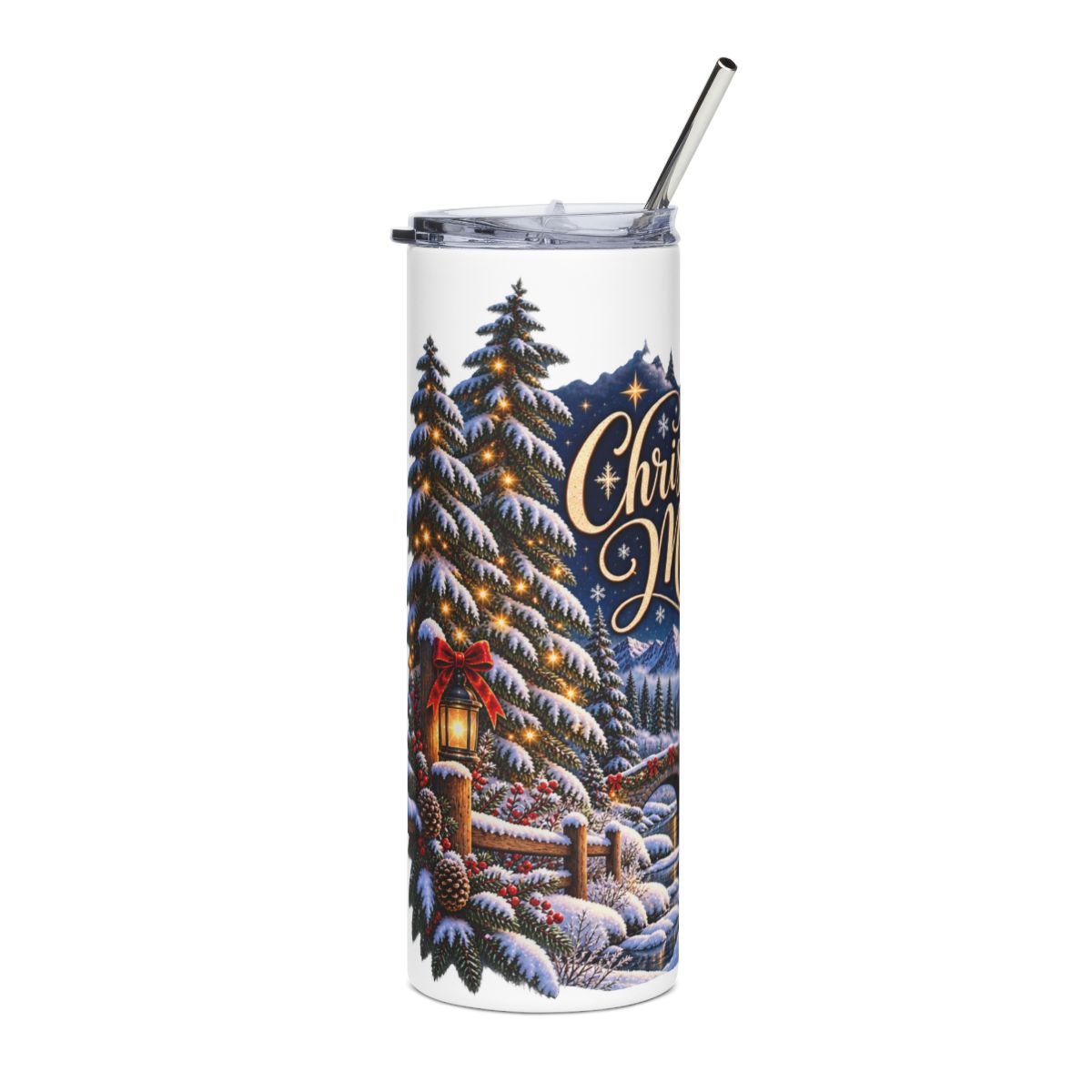 Christmas Moon Winter Cabin Tumbler | 20oz Stainless Steel Travel Tumbler