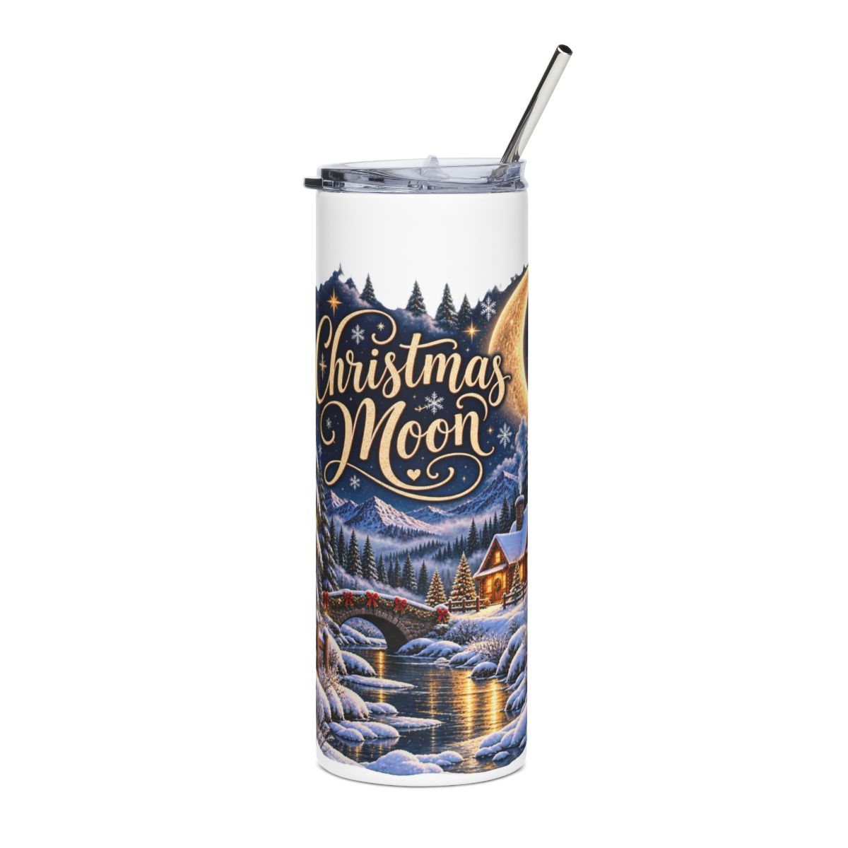 Christmas Moon Winter Cabin Tumbler | 20oz Stainless Steel Travel Tumbler