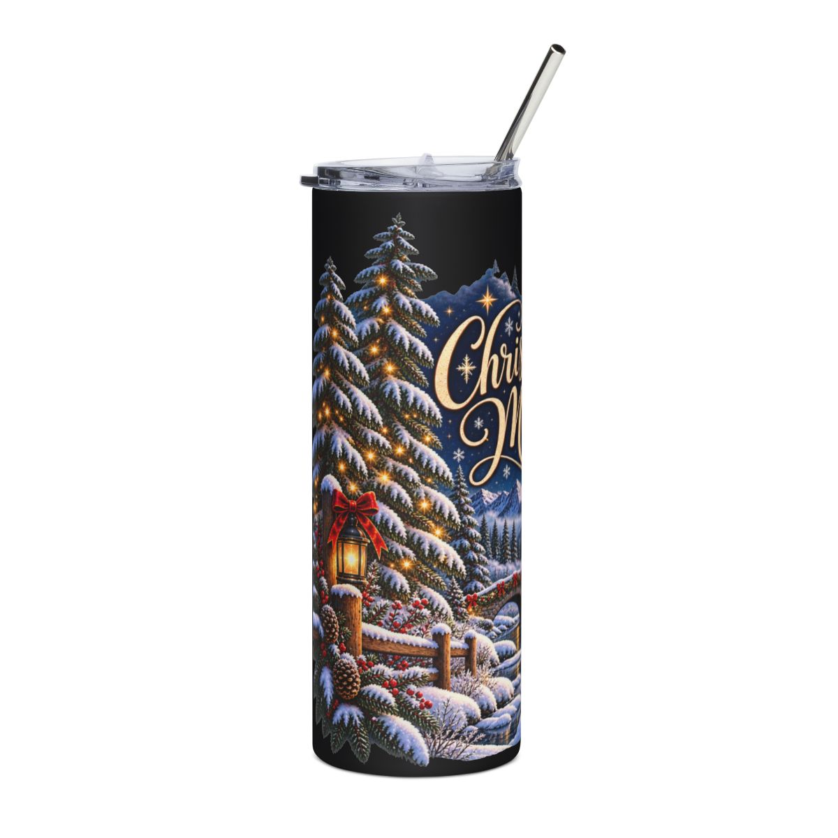 Christmas Moon Winter Cabin Tumbler | 20oz Stainless Steel Travel Tumbler