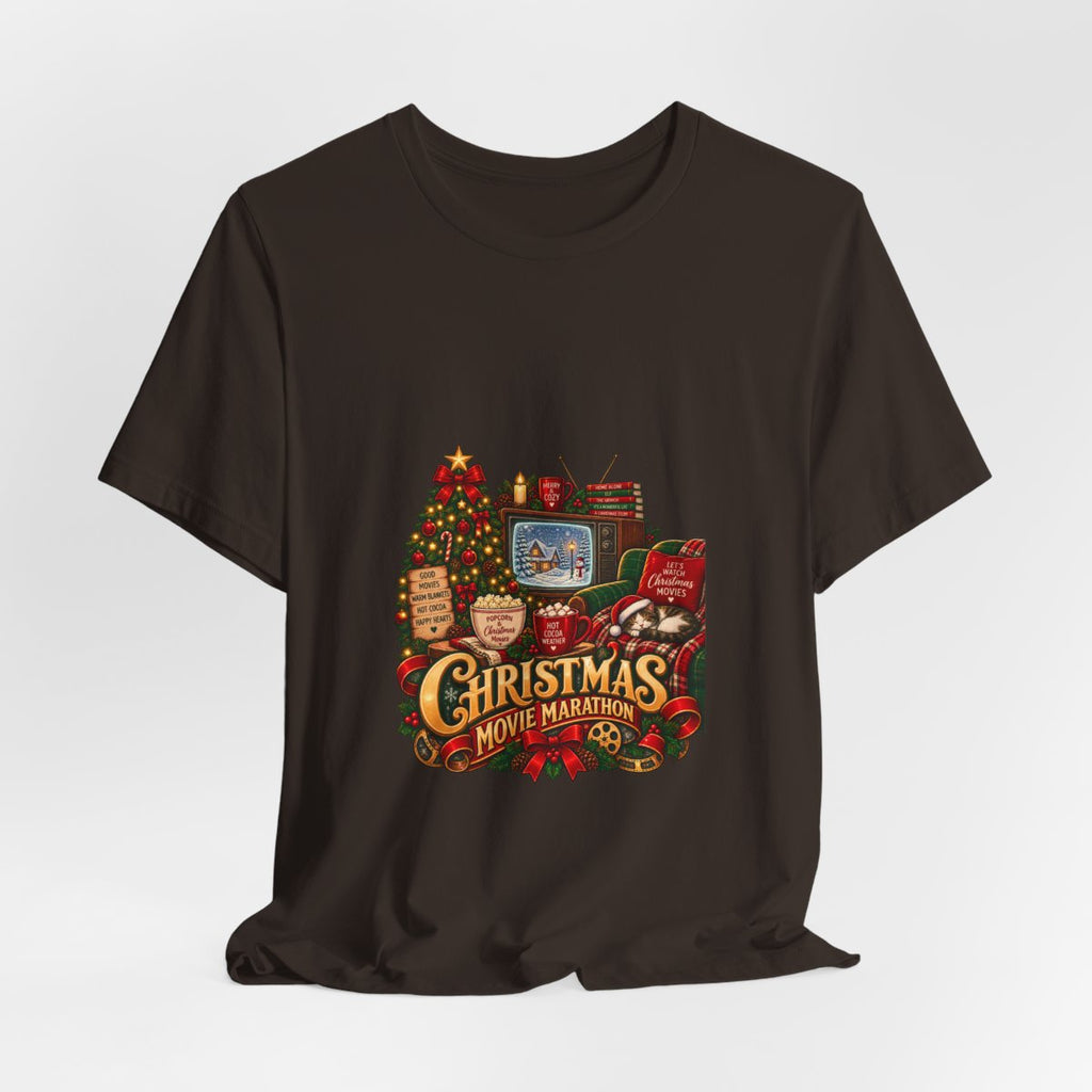 Christmas Movie Marathon T-Shirt | Cozy Retro TV Holiday Graphic Tee, Hot Cocoa Christmas Movie Lover Gift