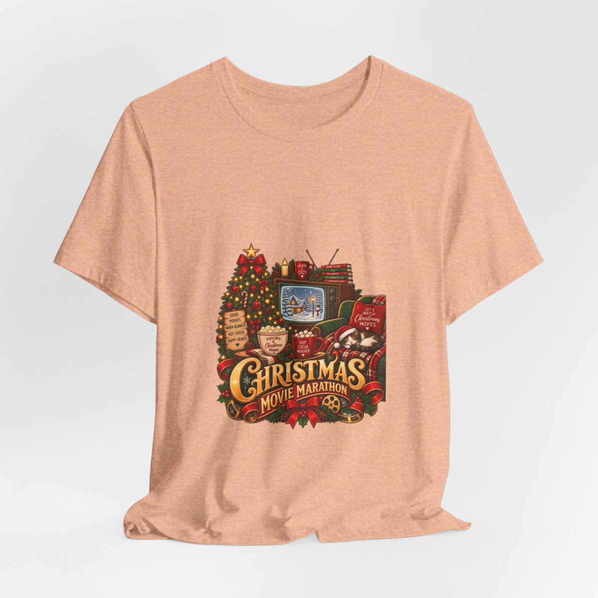 Christmas Movie Marathon T-Shirt | Cozy Retro TV Holiday Graphic Tee, Hot Cocoa Christmas Movie Lover Gift