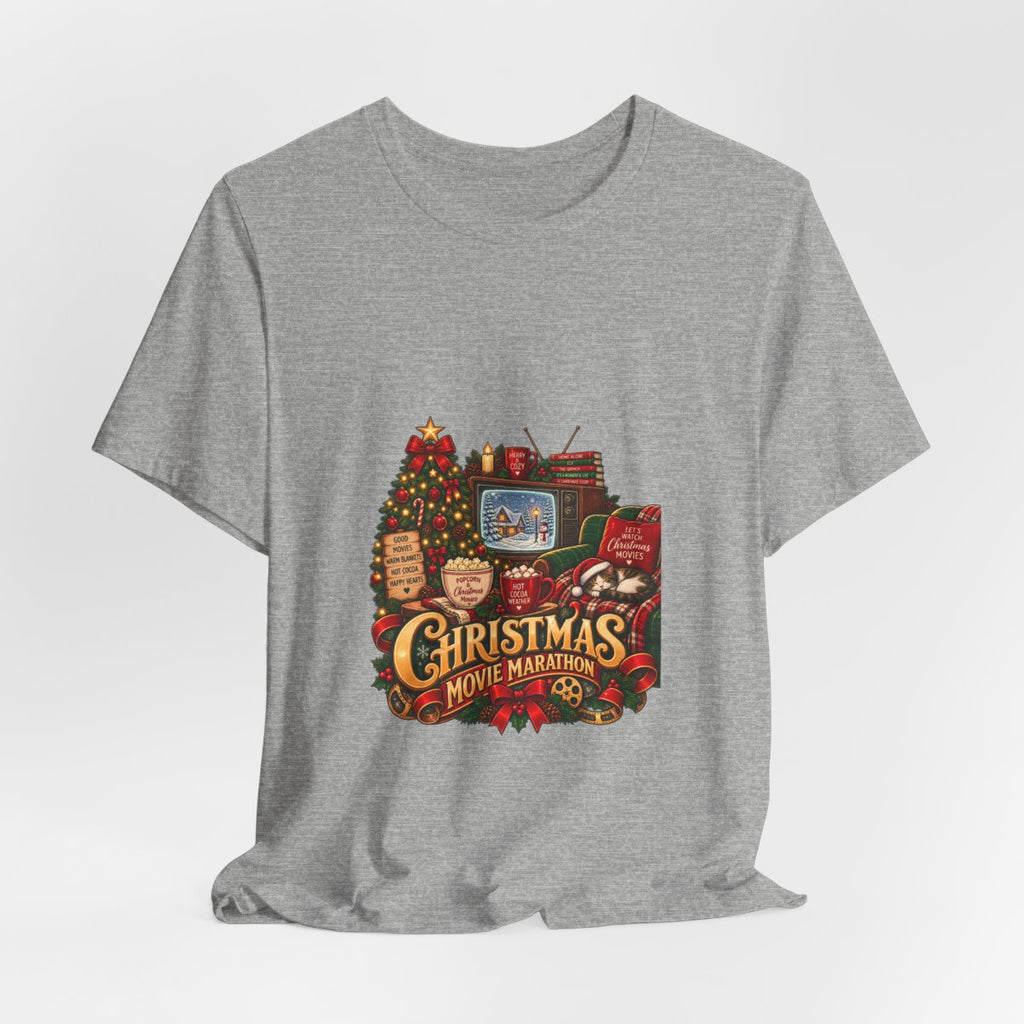 Christmas Movie Marathon T-Shirt | Cozy Retro TV Holiday Graphic Tee, Hot Cocoa Christmas Movie Lover Gift