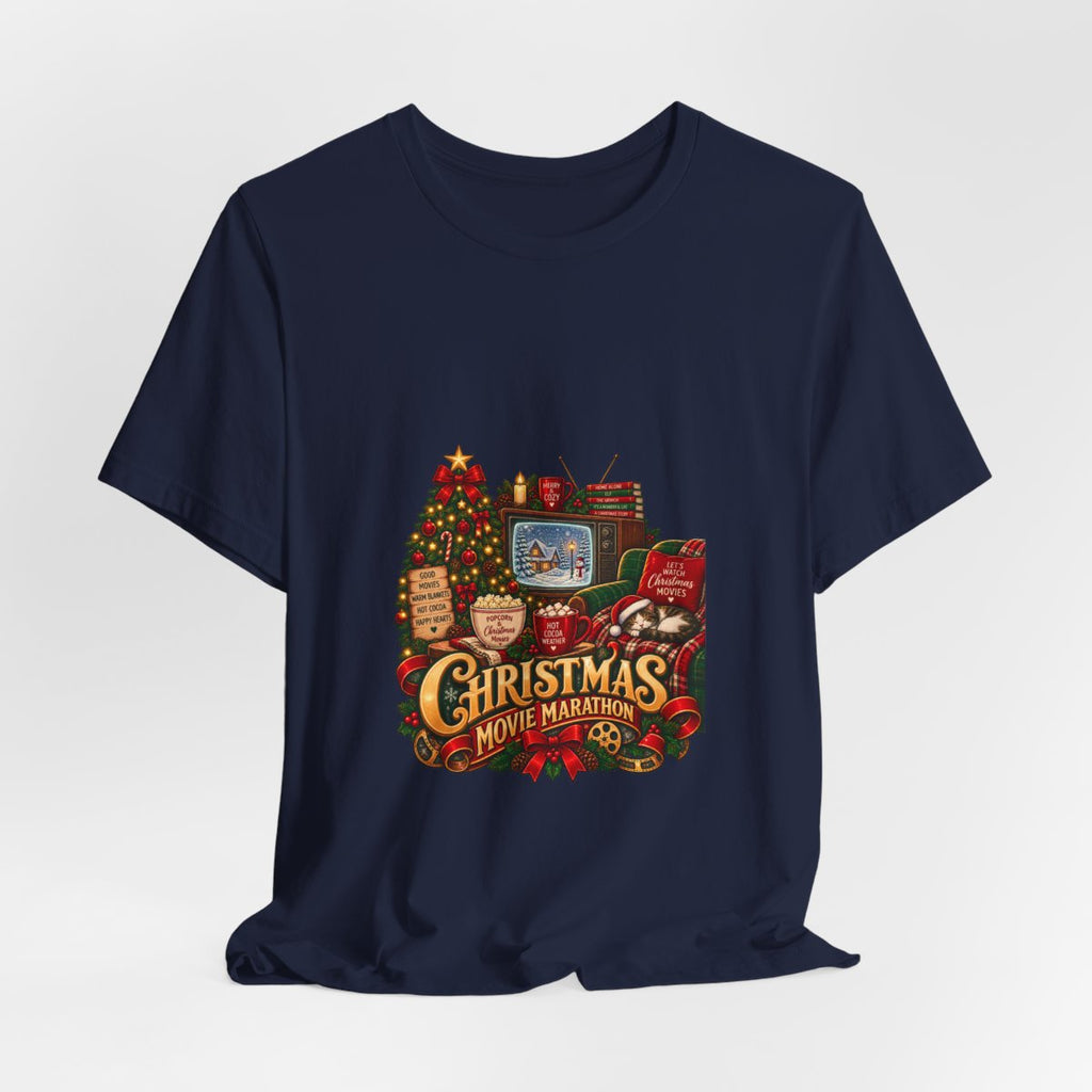 Christmas Movie Marathon T-Shirt | Cozy Retro TV Holiday Graphic Tee, Hot Cocoa Christmas Movie Lover Gift