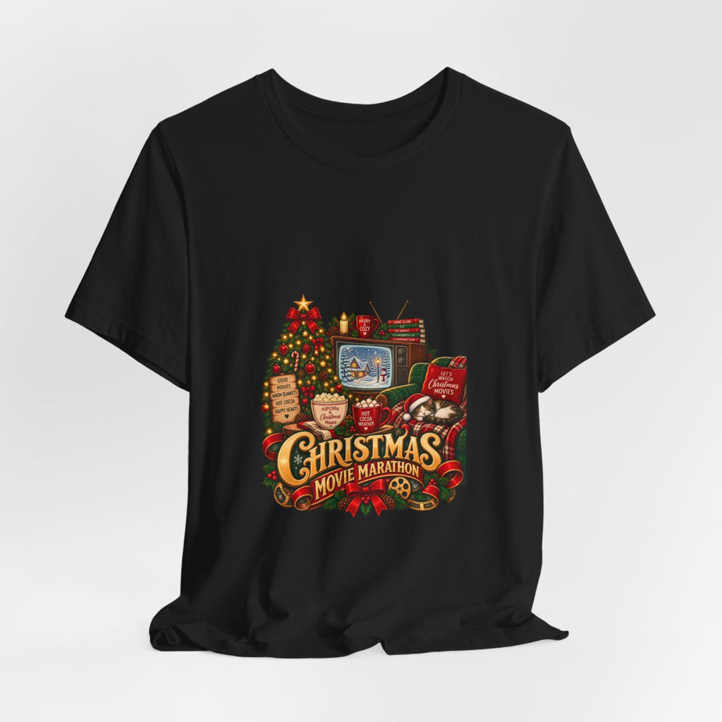 Christmas Movie Marathon T-Shirt | Cozy Retro TV Holiday Graphic Tee, Hot Cocoa Christmas Movie Lover Gift