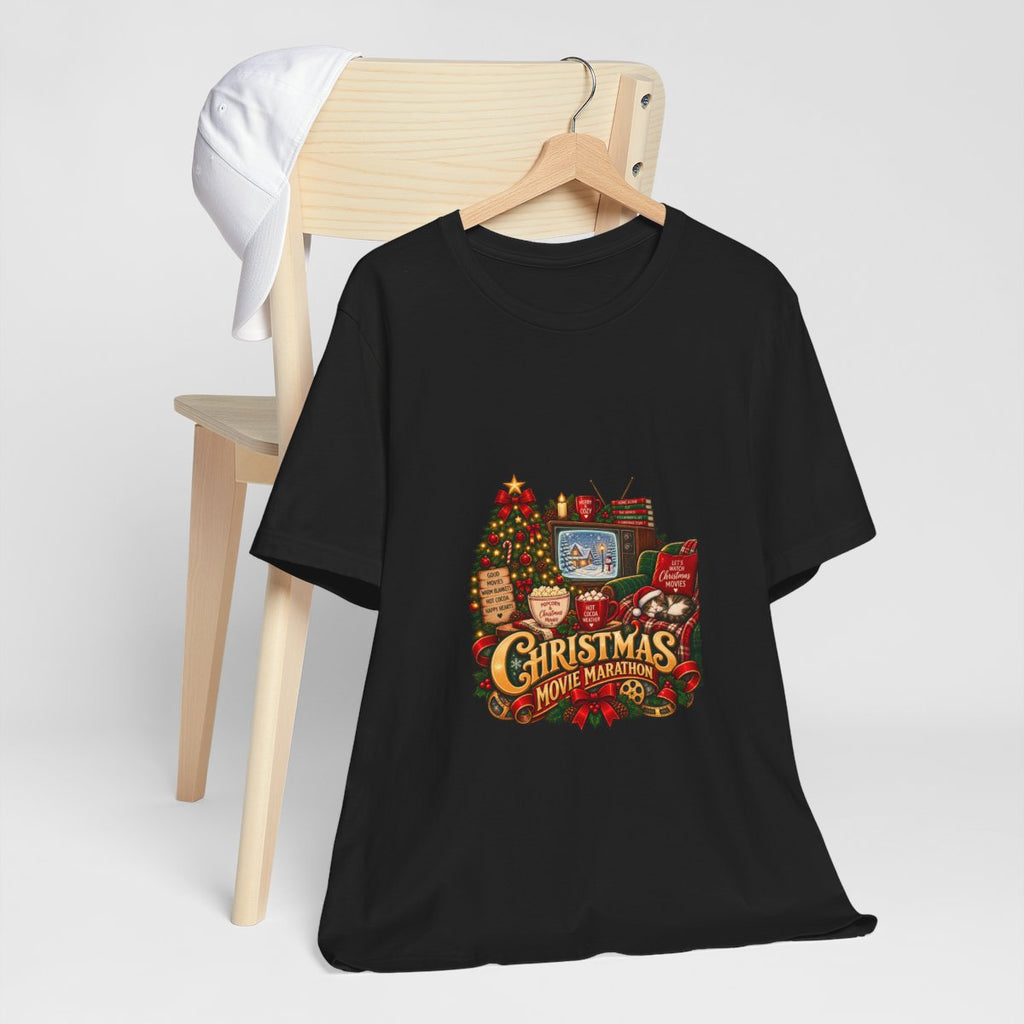 Christmas Movie Marathon T-Shirt | Cozy Retro TV Holiday Graphic Tee, Hot Cocoa Christmas Movie Lover Gift
