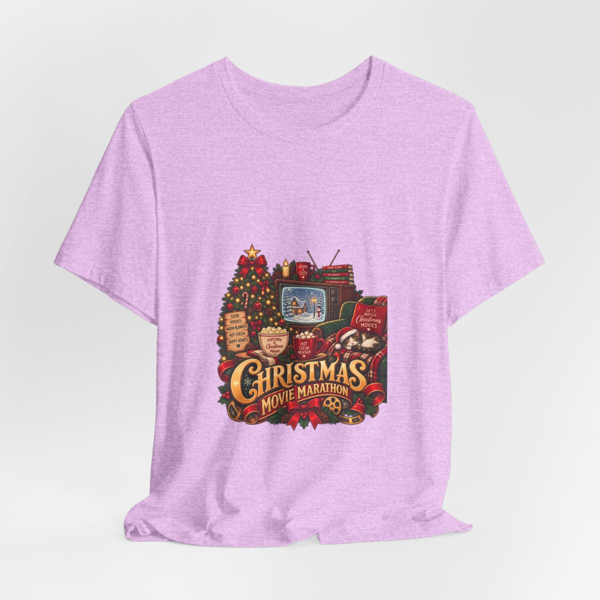 Christmas Movie Marathon T-Shirt | Cozy Retro TV Holiday Graphic Tee, Hot Cocoa Christmas Movie Lover Gift