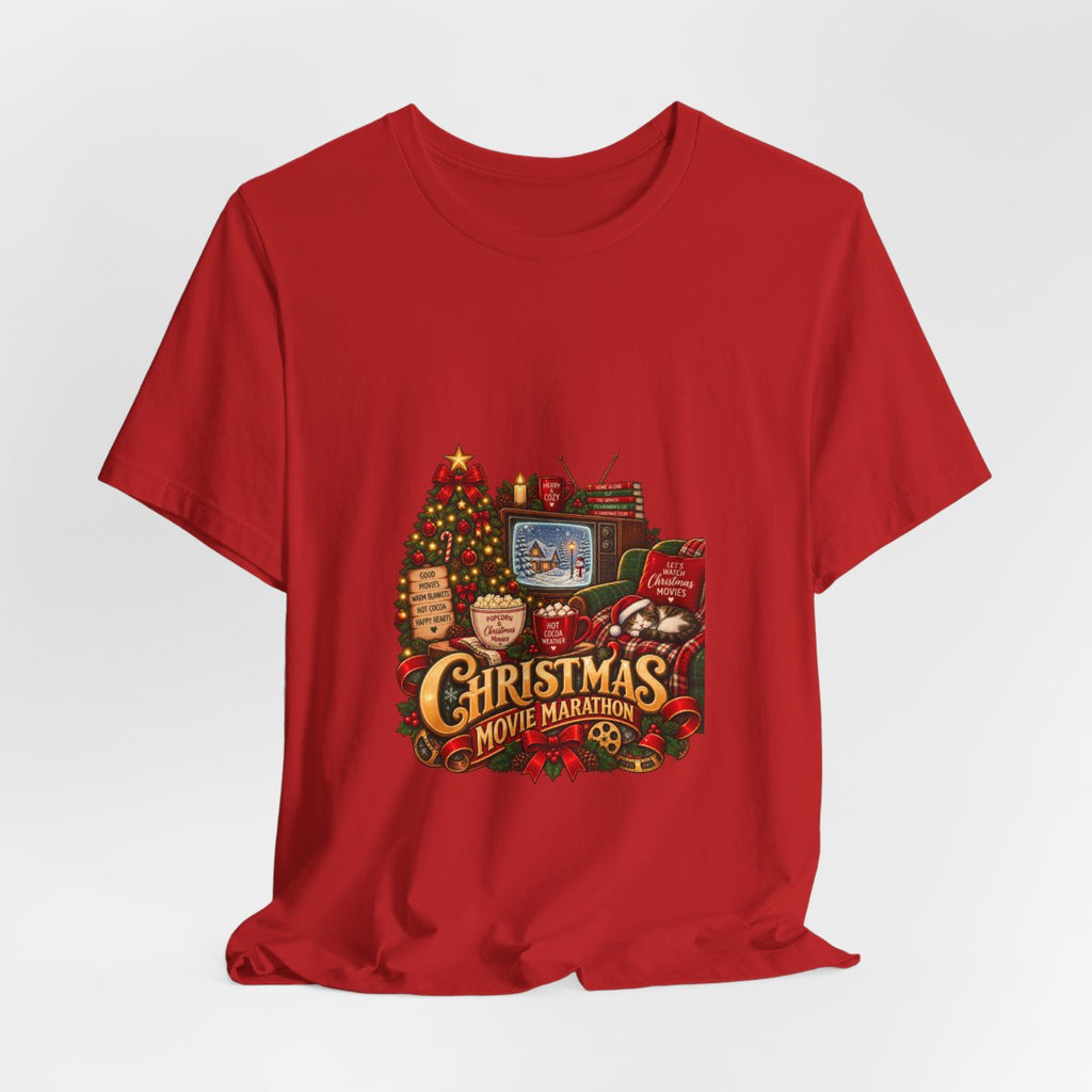 Christmas Movie Marathon T-Shirt | Cozy Retro TV Holiday Graphic Tee, Hot Cocoa Christmas Movie Lover Gift