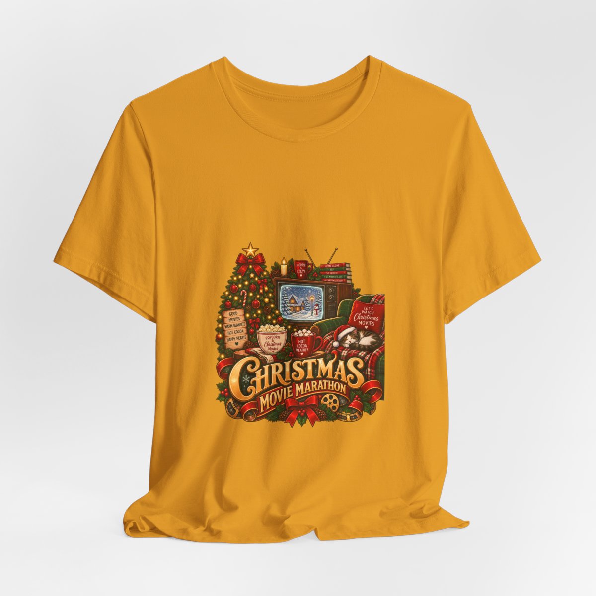 Christmas Movie Marathon T-Shirt | Cozy Retro TV Holiday Graphic Tee, Hot Cocoa Christmas Movie Lover Gift