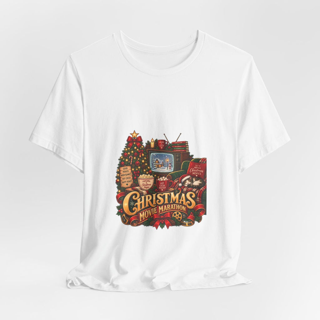 Christmas Movie Marathon T-Shirt | Cozy Retro TV Holiday Graphic Tee, Hot Cocoa Christmas Movie Lover Gift