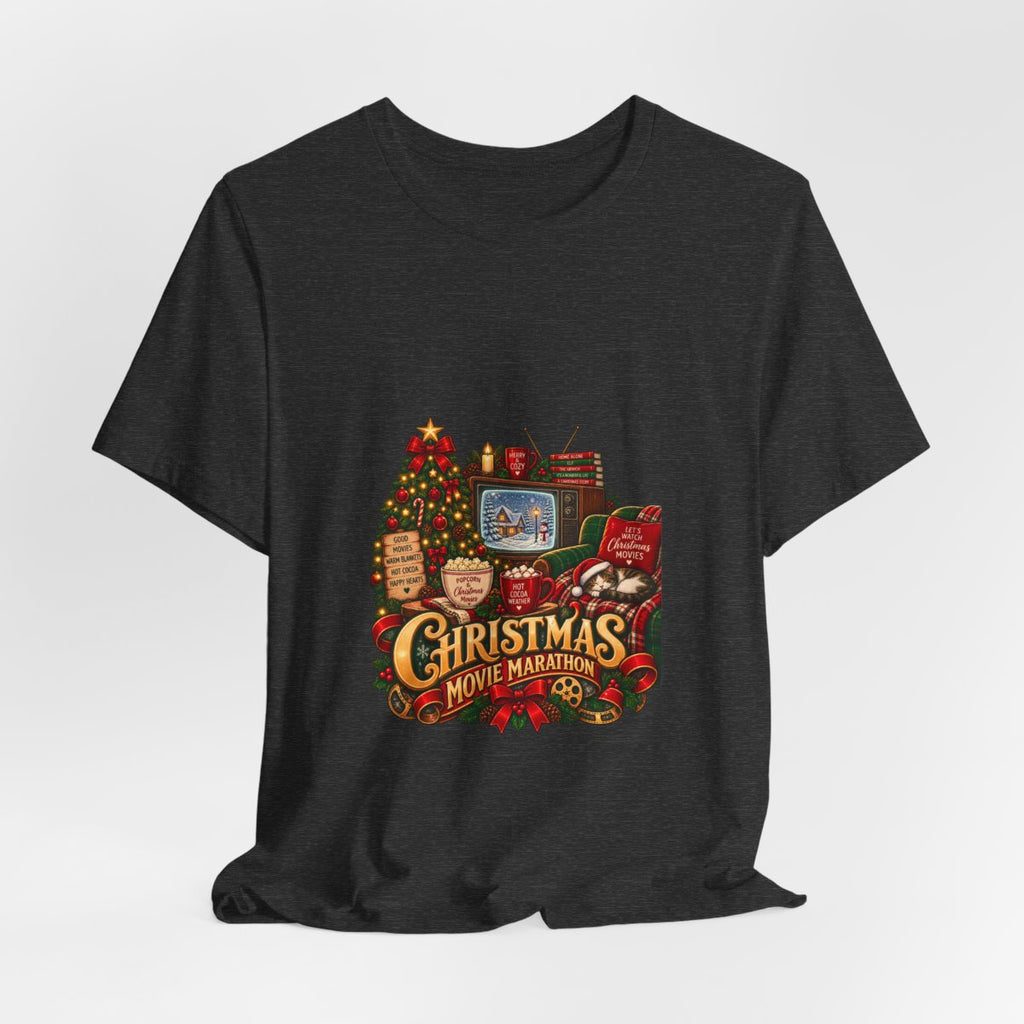 Christmas Movie Marathon T-Shirt | Cozy Retro TV Holiday Graphic Tee, Hot Cocoa Christmas Movie Lover Gift