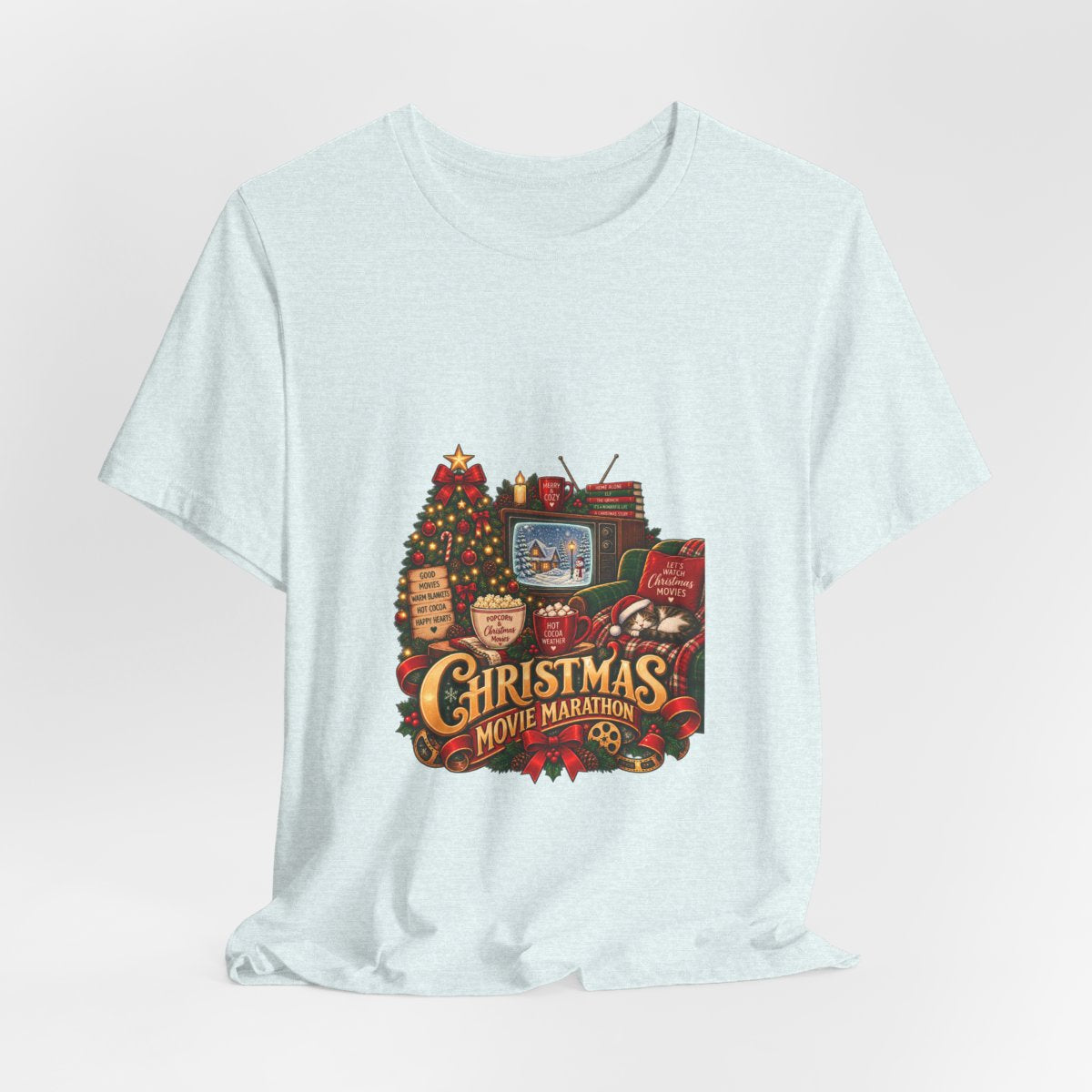 Christmas Movie Marathon T-Shirt | Cozy Retro TV Holiday Graphic Tee, Hot Cocoa Christmas Movie Lover Gift