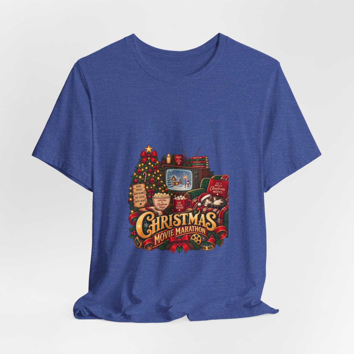 Christmas Movie Marathon T-Shirt | Cozy Retro TV Holiday Graphic Tee, Hot Cocoa Christmas Movie Lover Gift