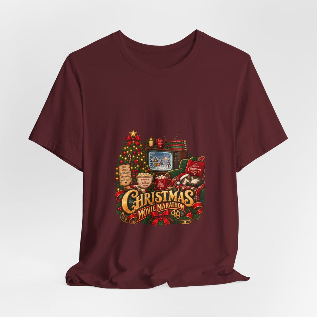 Christmas Movie Marathon T-Shirt | Cozy Retro TV Holiday Graphic Tee, Hot Cocoa Christmas Movie Lover Gift
