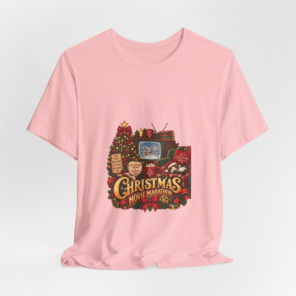 Christmas Movie Marathon T-Shirt | Cozy Retro TV Holiday Graphic Tee, Hot Cocoa Christmas Movie Lover Gift