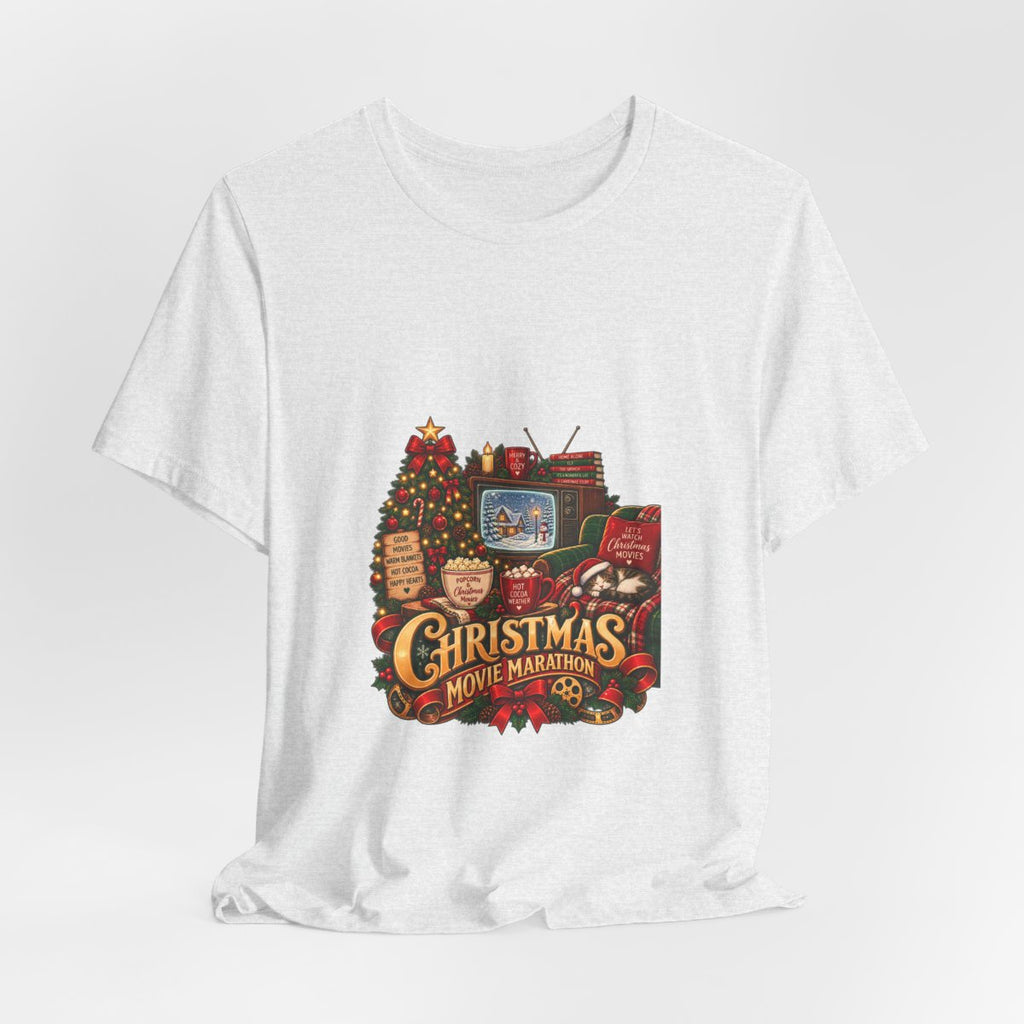 Christmas Movie Marathon T-Shirt | Cozy Retro TV Holiday Graphic Tee, Hot Cocoa Christmas Movie Lover Gift