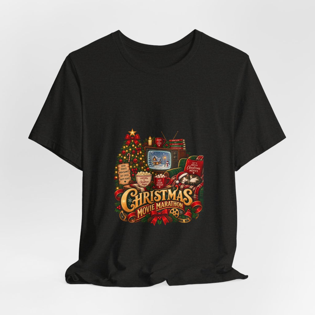 Christmas Movie Marathon T-Shirt | Cozy Retro TV Holiday Graphic Tee, Hot Cocoa Christmas Movie Lover Gift