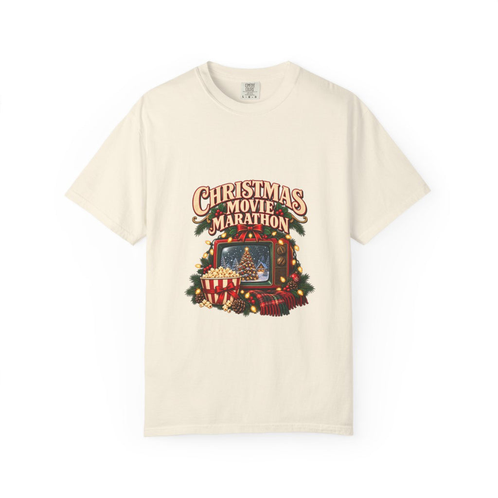 Christmas Movie Marathon T-shirt | Retro TV, Popcorn, Holiday Lights