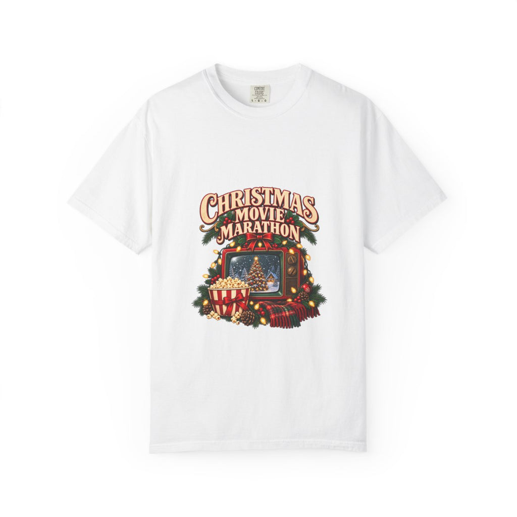Christmas Movie Marathon T-shirt | Retro TV, Popcorn, Holiday Lights