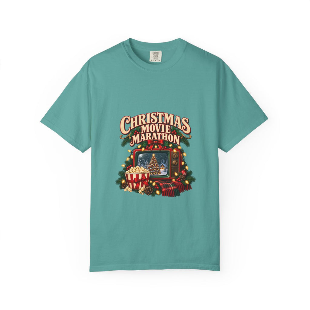 Christmas Movie Marathon T-shirt | Retro TV, Popcorn, Holiday Lights