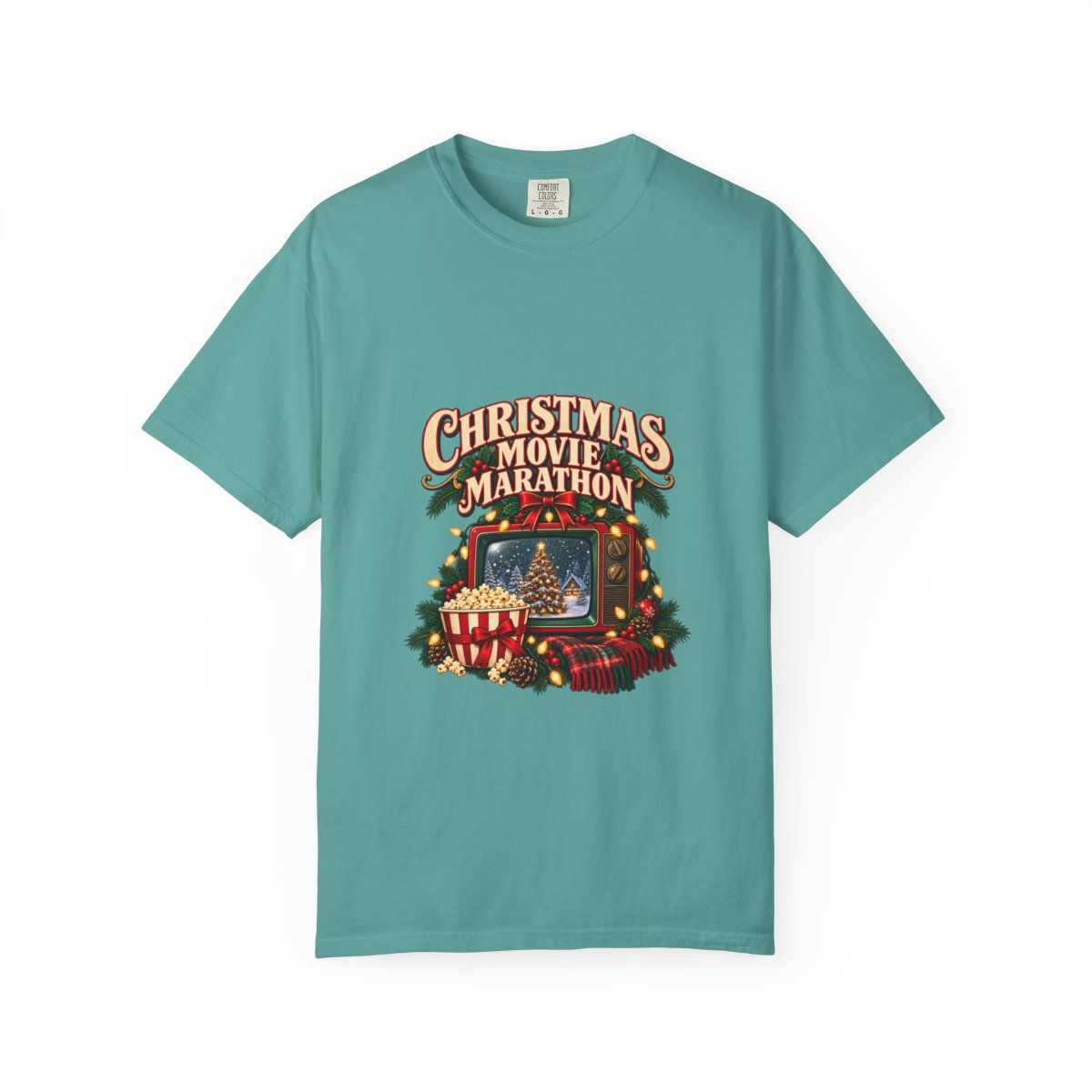 Christmas Movie Marathon T-shirt | Retro TV, Popcorn, Holiday Lights