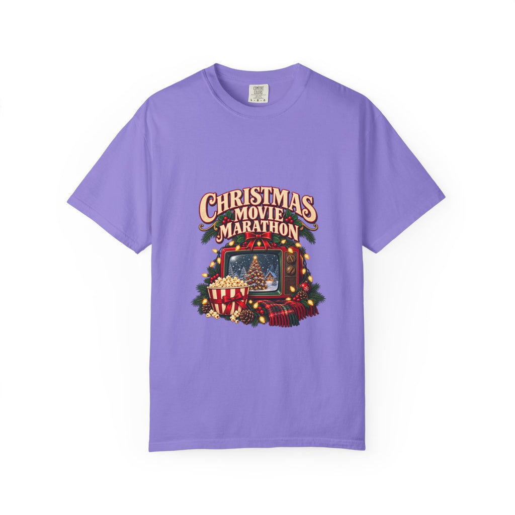 Christmas Movie Marathon T-shirt | Retro TV, Popcorn, Holiday Lights