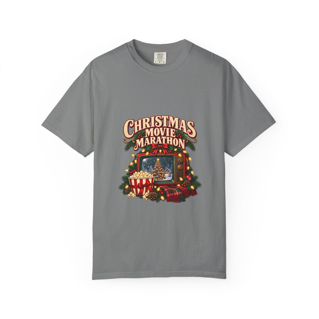 Christmas Movie Marathon T-shirt | Retro TV, Popcorn, Holiday Lights