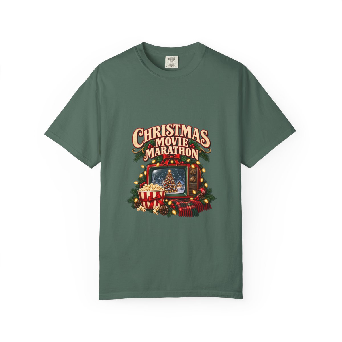 Christmas Movie Marathon T-shirt | Retro TV, Popcorn, Holiday Lights
