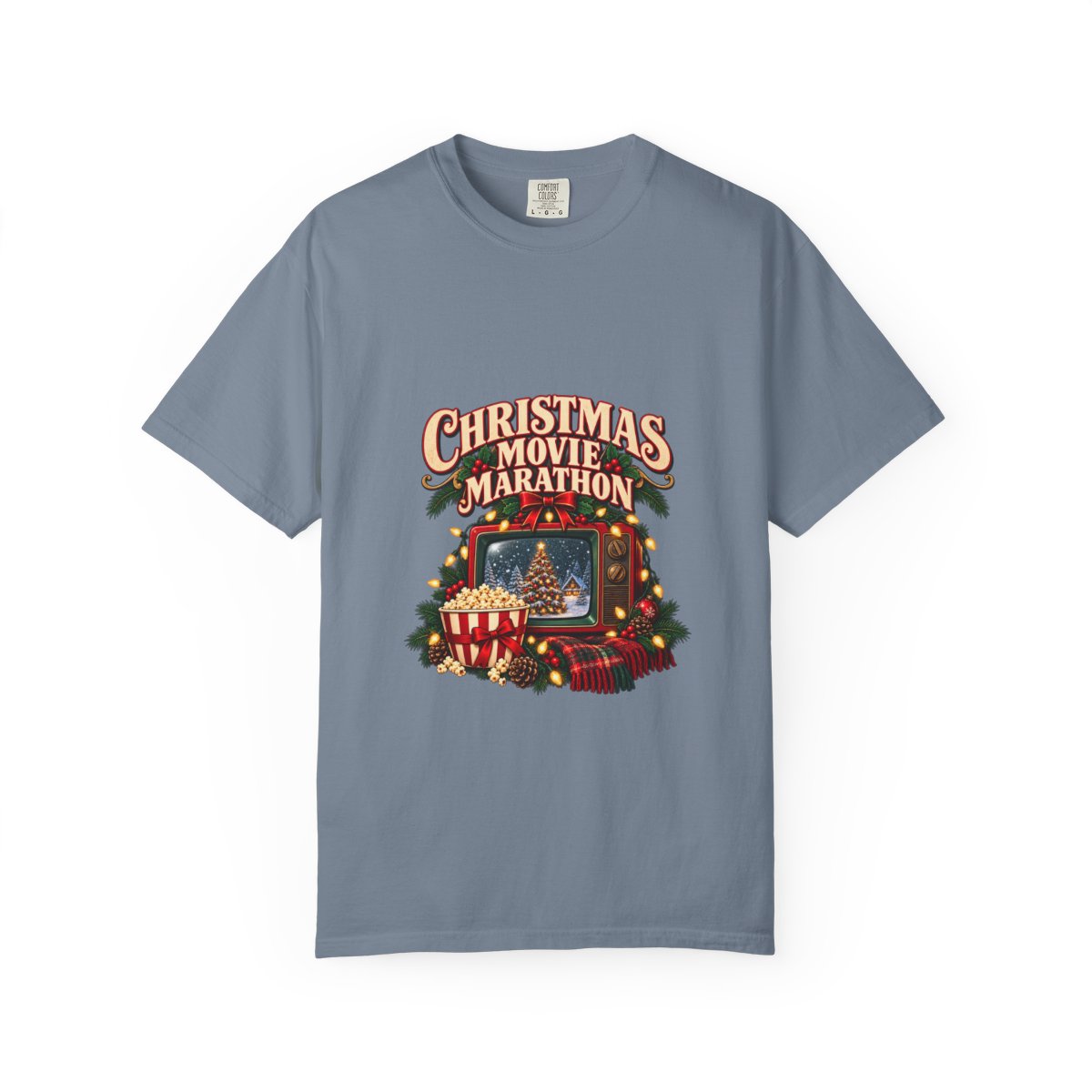 Christmas Movie Marathon T-shirt | Retro TV, Popcorn, Holiday Lights