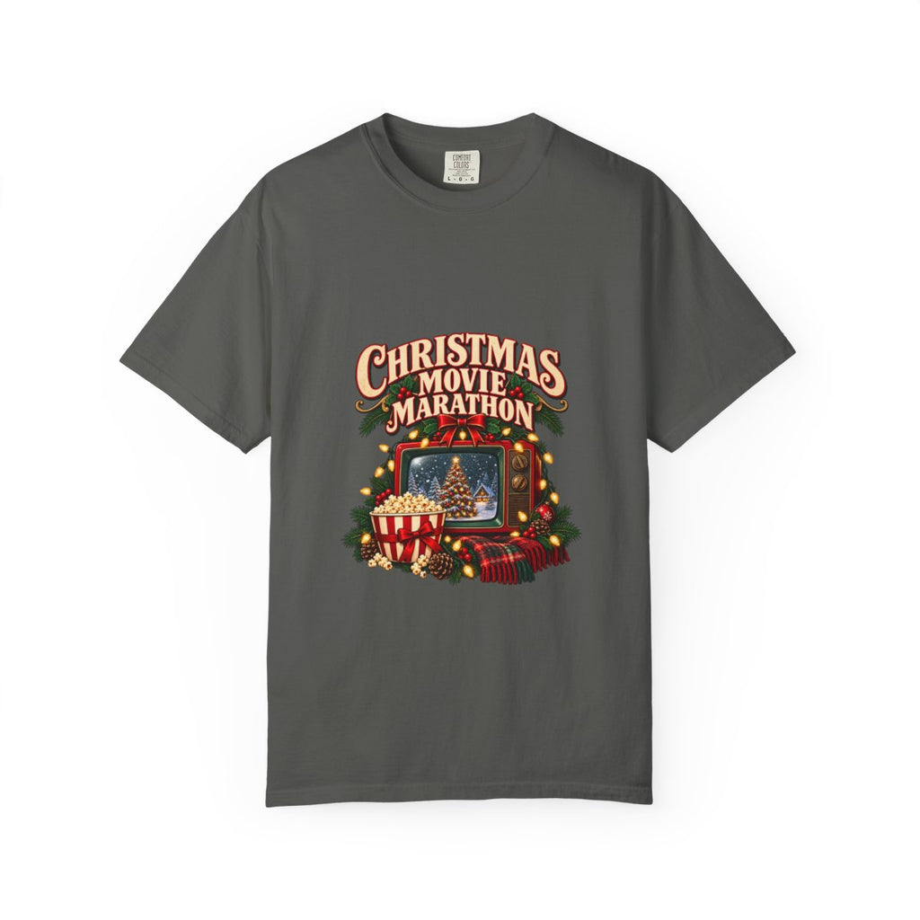 Christmas Movie Marathon T-shirt | Retro TV, Popcorn, Holiday Lights
