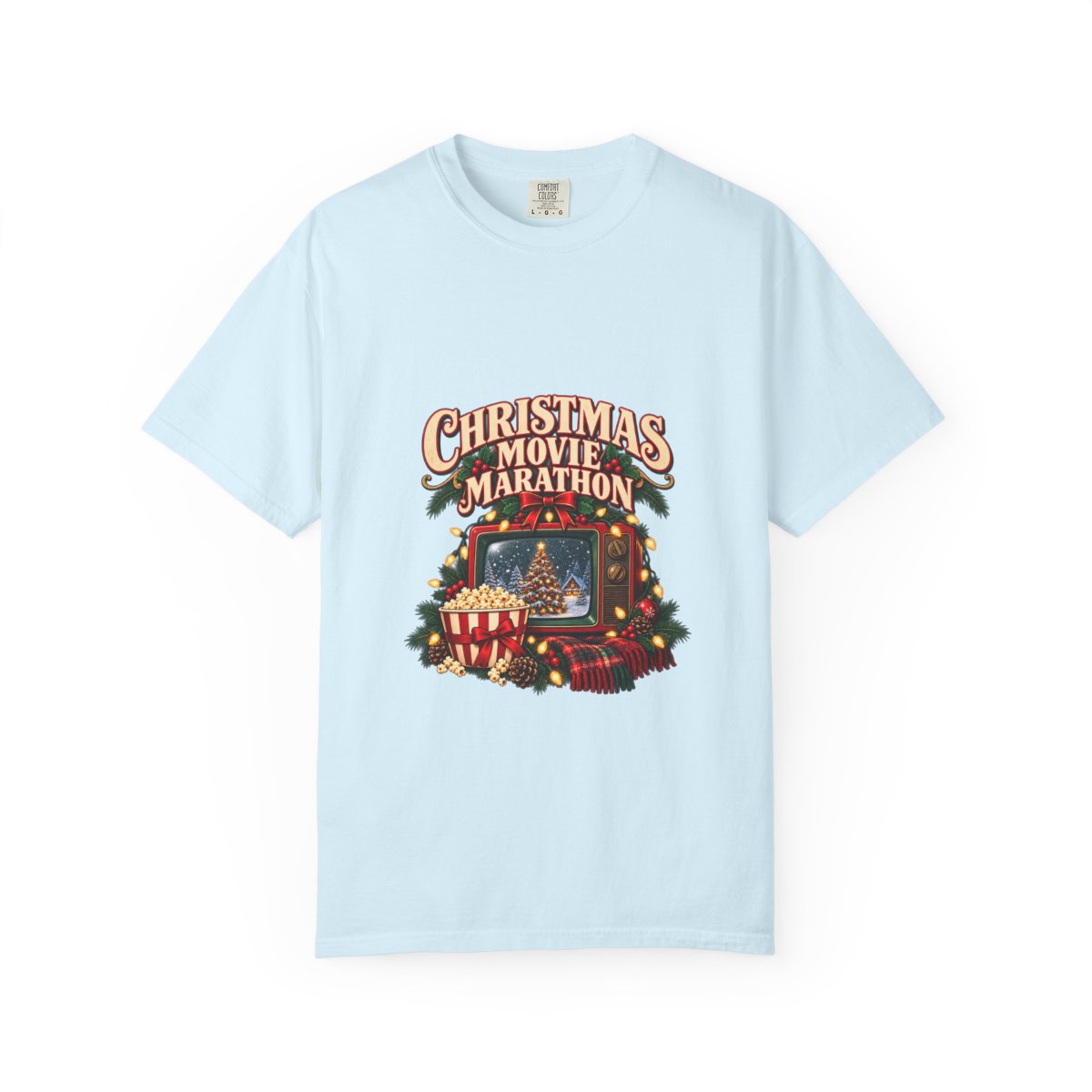 Christmas Movie Marathon T-shirt | Retro TV, Popcorn, Holiday Lights