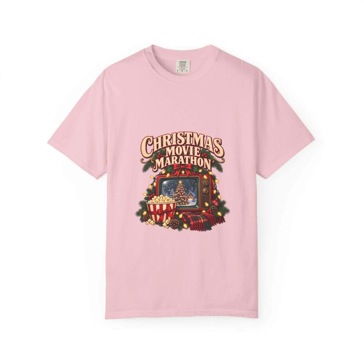 Christmas Movie Marathon T-shirt | Retro TV, Popcorn, Holiday Lights