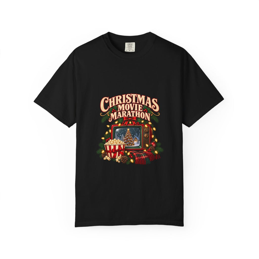 Christmas Movie Marathon T-shirt | Retro TV, Popcorn, Holiday Lights