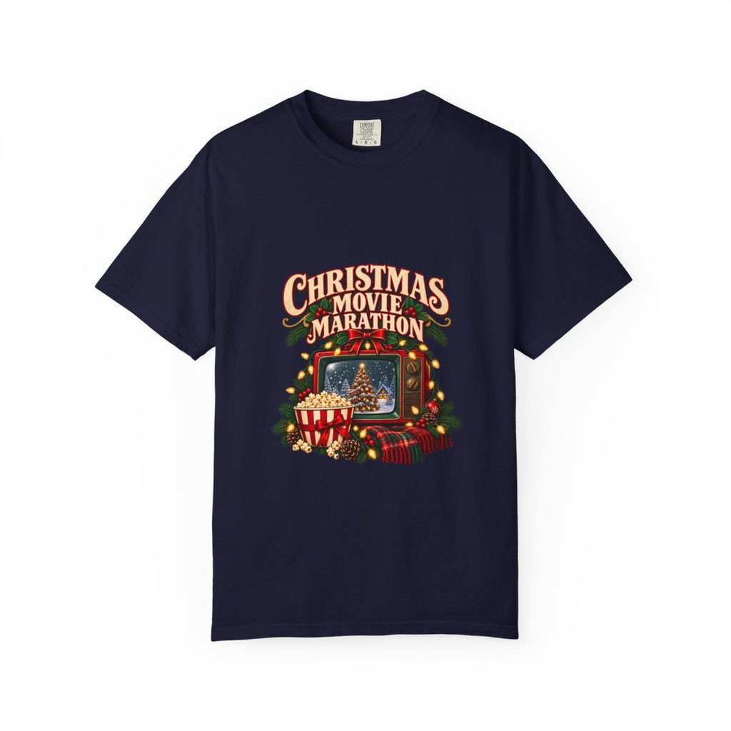 Christmas Movie Marathon T-shirt | Retro TV, Popcorn, Holiday Lights