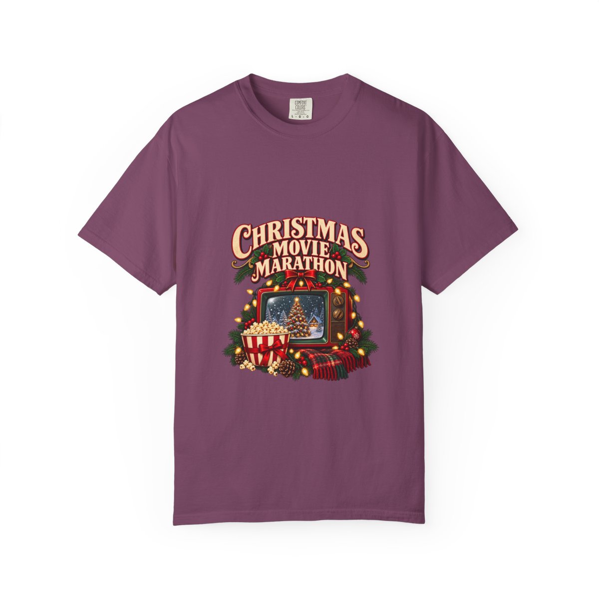 Christmas Movie Marathon T-shirt | Retro TV, Popcorn, Holiday Lights