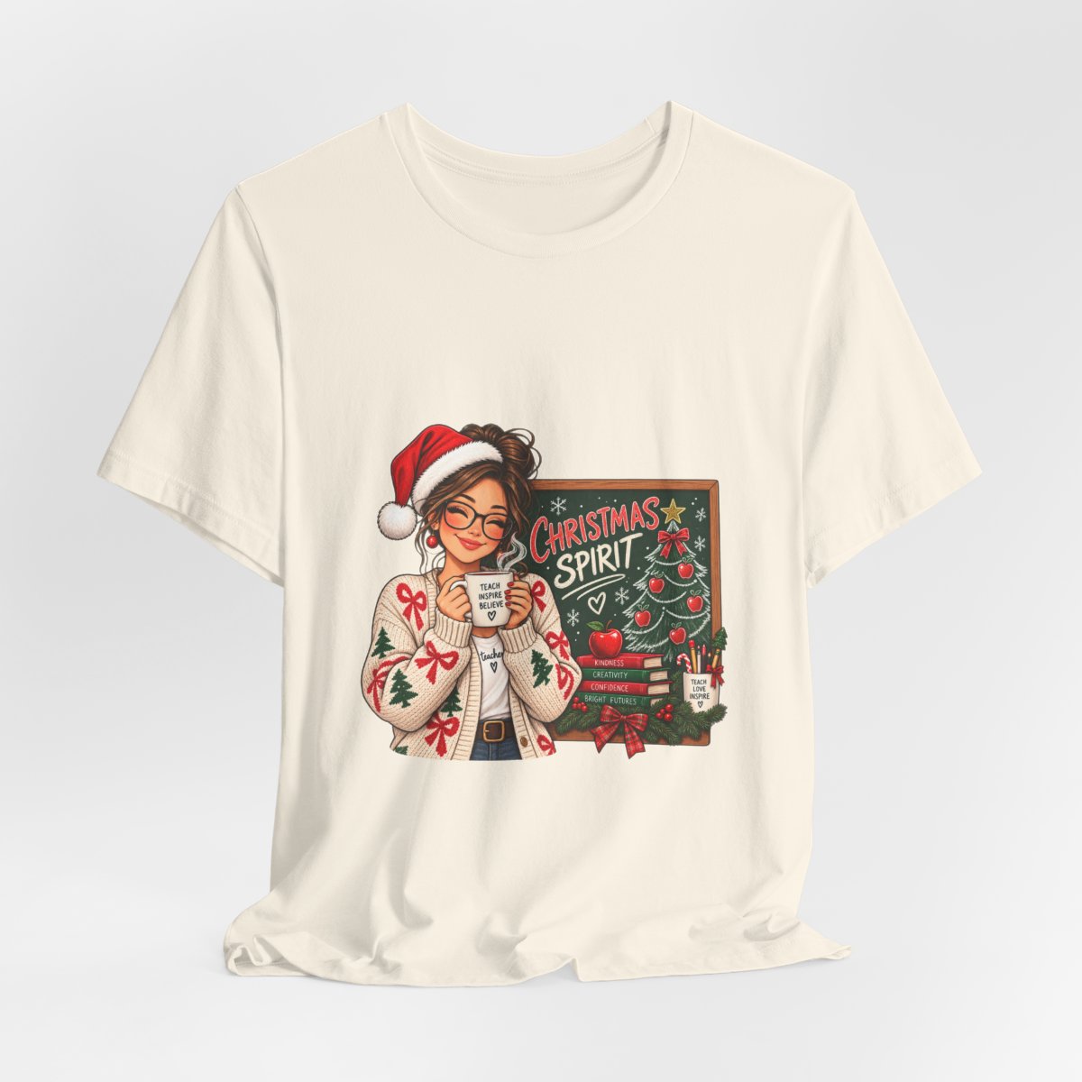 Christmas Spirit Illustration T-Shirt | Cozy Holiday Coffee Design