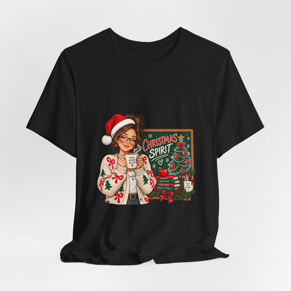 Christmas Spirit Illustration T-Shirt | Cozy Holiday Coffee Design