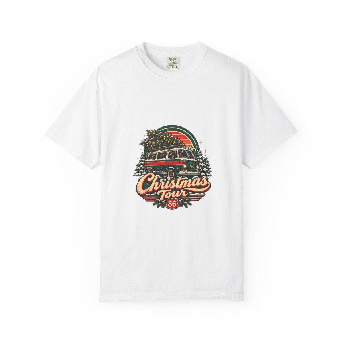Christmas Tour Van T-shirt | Retro Holiday Tree Roadtrip 86