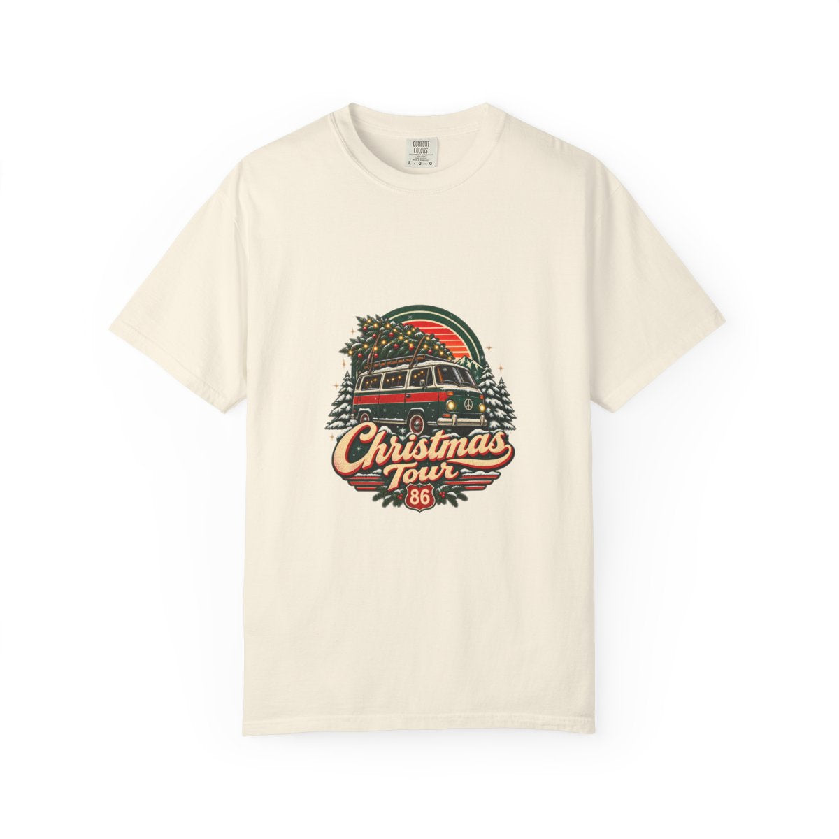 Christmas Tour Van T-shirt | Retro Holiday Tree Roadtrip 86