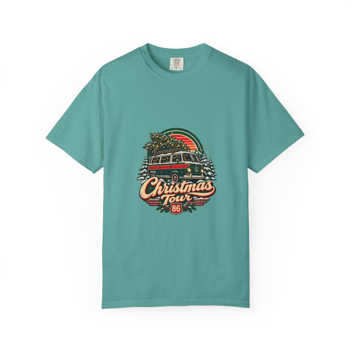Christmas Tour Van T-shirt | Retro Holiday Tree Roadtrip 86