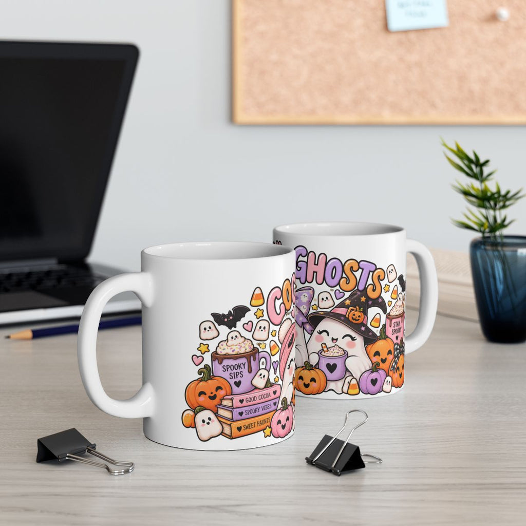 Cocoa & Ghosts Mug | Halloween Cute Ghosts Hot Cocoa Ceramic Mug