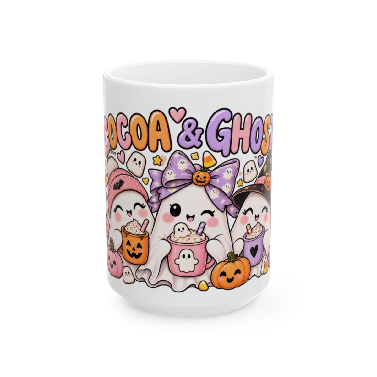 Cocoa & Ghosts Mug | Halloween Cute Ghosts Hot Cocoa Ceramic Mug