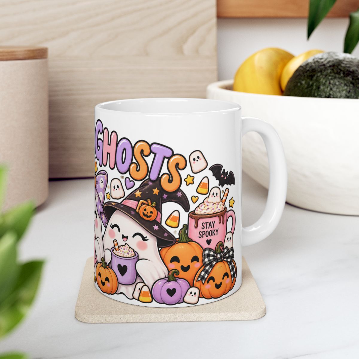 Cocoa & Ghosts Mug | Halloween Cute Ghosts Hot Cocoa Ceramic Mug