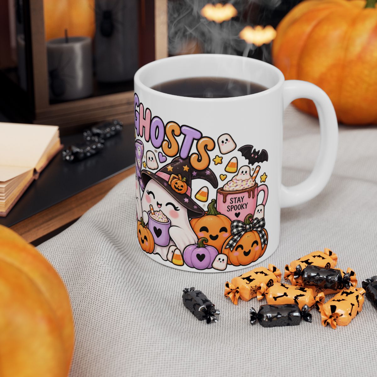 Cocoa & Ghosts Mug | Halloween Cute Ghosts Hot Cocoa Ceramic Mug