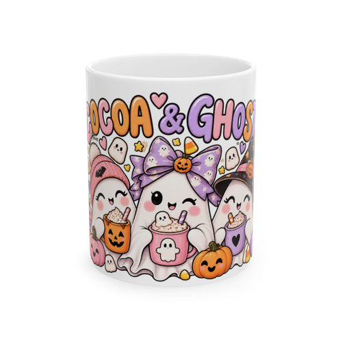 Cocoa & Ghosts Mug | Halloween Cute Ghosts Hot Cocoa Ceramic Mug